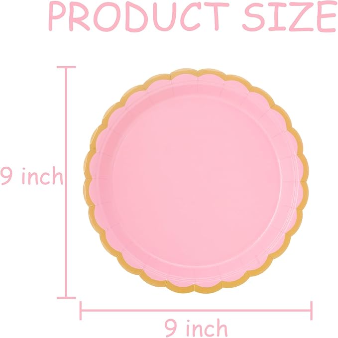 48 Pcs Pink Scalloped Party Disposable Paper Plates, 9" Cute Pink Dessert Baby Bridal Shower Dinner Birthday Cake Paper Plates for Party Bridal Baby Girl Shower Wedding Supplies