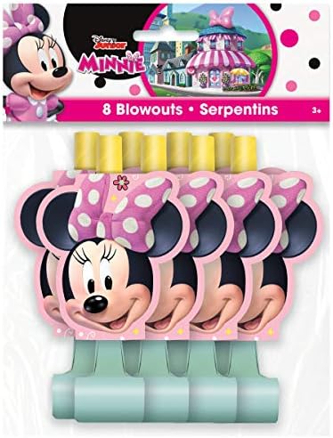 Unique Minnie Mouse Birthday Party Supplies Bundle includes 16 Party Blowouts and 1 Dinosaur Sticker Sheet