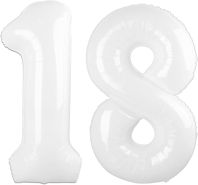 40 Inch White Number 18 Digital Balloon,Jumbo Mylar Foil Helium Balloon for 18 Balloons for Birthday Party,Wedding Anniversary Party Decorations