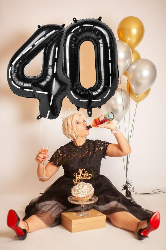 2 Numbers Balloon 40 Inch Line Black Two Balloon Number Birthday Decor, 2nd 12 21st Party Celebration Decorations Graduations Wedding Baby Shower