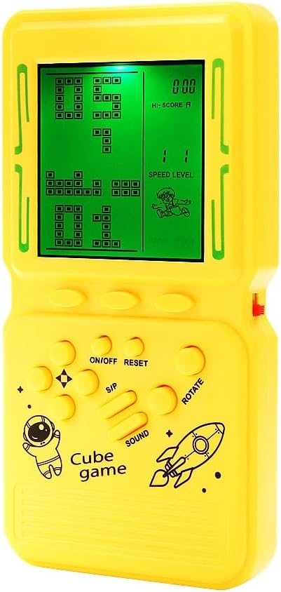 CZT New Block Game Console Green Backlight Large Screen More Convenient for Playing Games Classic Nostalgia Puzzle Built-in 999 in 1 Brick Game Children's Gift (Yellow)