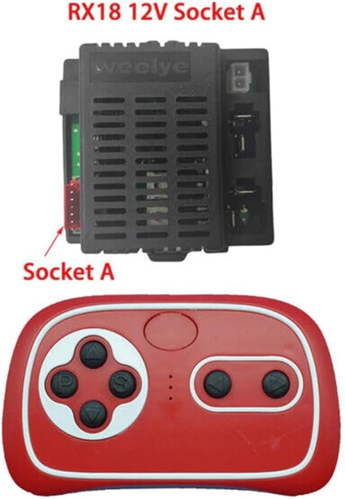 2.4G RC Remote Control Receiver 6V 12V 24V Electric Motor Controller Compatible for Children Electric Toy Car with Battery Installation Instructions(RX18 A 12V Full set red)