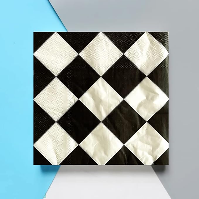40pcs Black & White Checkered Race Car Birthday Party Supplies - Disposable Checkered Flag Napkins for Nascar Racing Themed Party Decorations & Favors