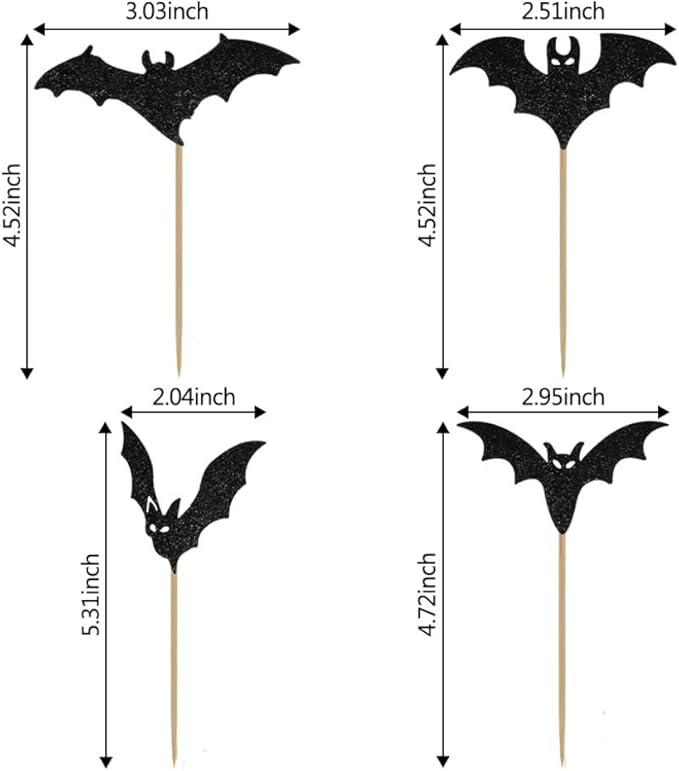 12 Pcs Halloween Cupcake Toppers, Halloween Bat Cake Decorations, Black Glitter Bat Cupcake Party Decorations, Cupcakes Picks Food Picks for Halloweens Theme Party, Bats Birthday, Baby Shower