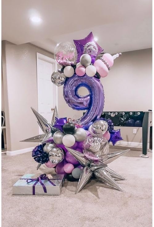 Purple 9 Balloon, Number Balloon 40 Inch, Purple Party Decorations, Giant Birthday Decorations for 9th 19th 29th 90th, Number 9 Balloon