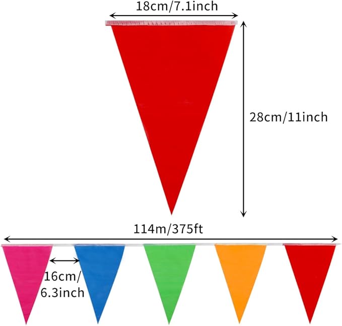 YGEOMER 300pcs Colorful Pennant Banner Flags, 375ft Multicolor Banners Carnival Decorations Supplies for Party Birthday and Shops Decorations