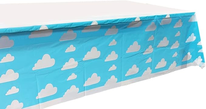 Blue Sky White Clouds Birthday Party Supplies, 20 Plates and 20 Napkins and Tablecloth71 '' x 42.5 '', Blue Sky Cartoon Theme Birthday Party Decorations for Baby Kids Shower