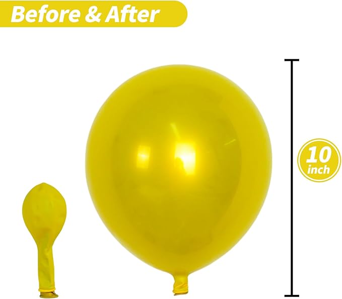 Chrome Yellow Balloons, 50 PCS 10 Inch Double-Layered Metallic Yellow Balloons, Shiny Thick Chrome Metallic Latex Helium Balloon for Birthday Wedding Graduation Party Decoration Supplies