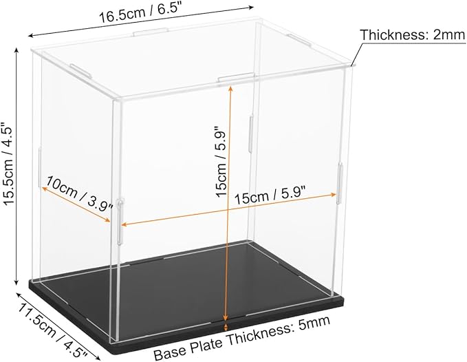 uxcell Acrylic Clear Display Case for Collectibles Self-Assemble Display Boxes, Black Base Dustproof Countertop Storage Box for Collectibles Action Figures, 5.9 x 3.9 x 5.9 Inch