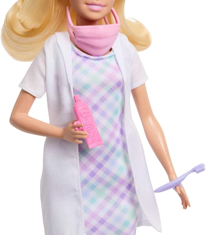 Barbie Careers Dentist Playset with Blonde Doll Wearing White Coat, Toddler Small Doll, Examination Chair & Accessories