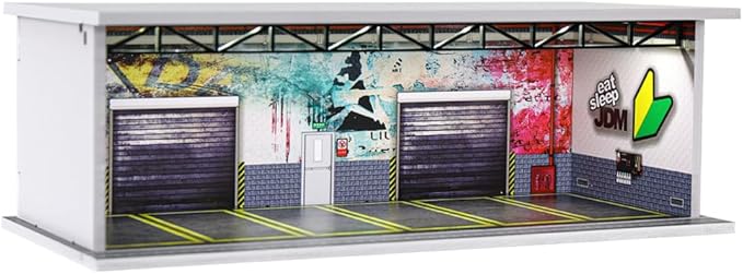 1/64 Scale Hot die-cast Wheels Model car scenarios Display case with LED Light and Acrylic Cover, Scenes Parking lot Diorama Storage Garage Box with 6 Parking Spaces (JDM)