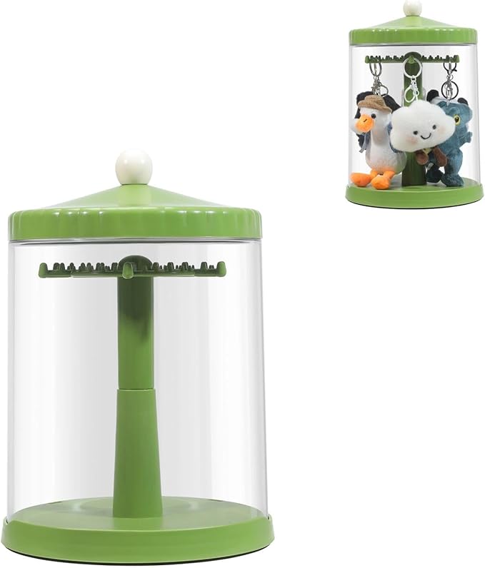 Rotating Clear Display Case for 5.9-6.7 Plush Dolls, Collectible Toy, Action Figures, Transparent Dust-Proof Protective Storage Box with Cover, Stackable, Green