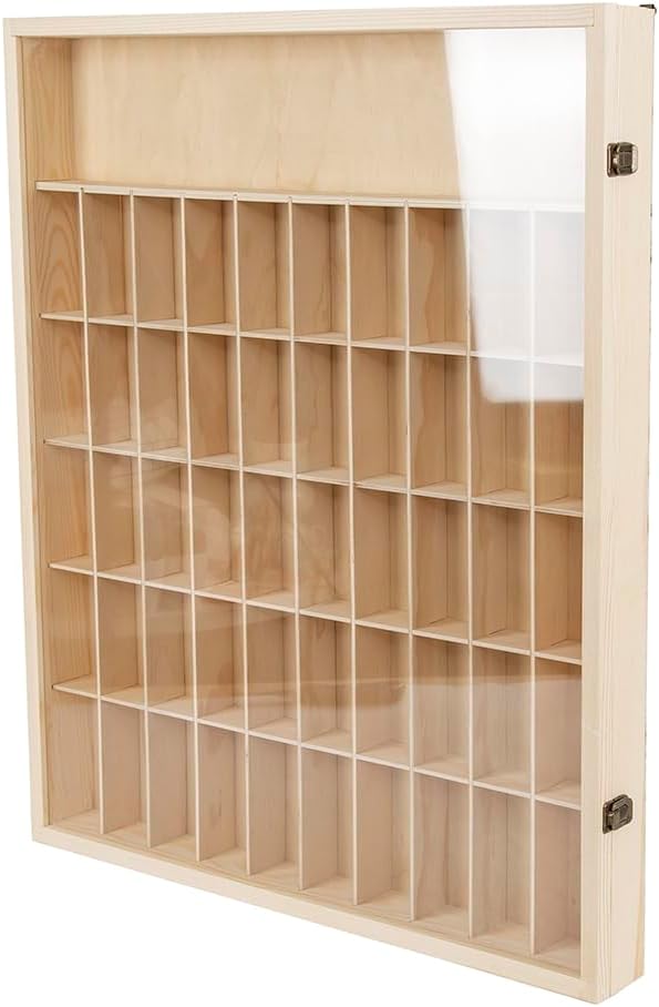 1:64 Scale Toy Car Display Case Organizer Storage with Acrylic Transparent Door, Wooden Wheel Rack Wall Mounted with 51 Compartments for Toy Car, Collectibles, Figurines (61.8x74.8x7cm)