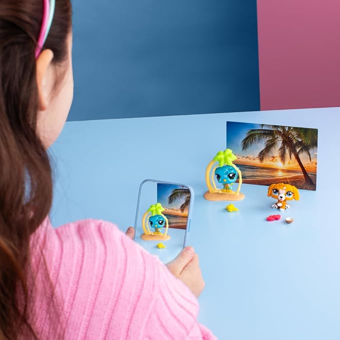 Bandai Littlest Pet Shop Petfluencer Sunset Pals Petfluencer Set Contains 2 LPS Mini Pet Toys 4 Accessories 1 Backdrop 1 Collector Card and 1 Virtual Code Collectable Toys for Girls and Boys