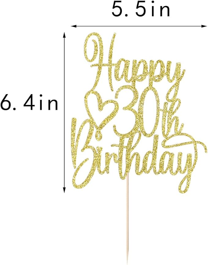 Gold Glitter Happy 30th Birthday Cake Topper - Cheers to 30 Years Cake Topper, 30 & Fabulous Cake Decoration for Hello 30th Birthday Anniversary Party Cake Decorations Supplies