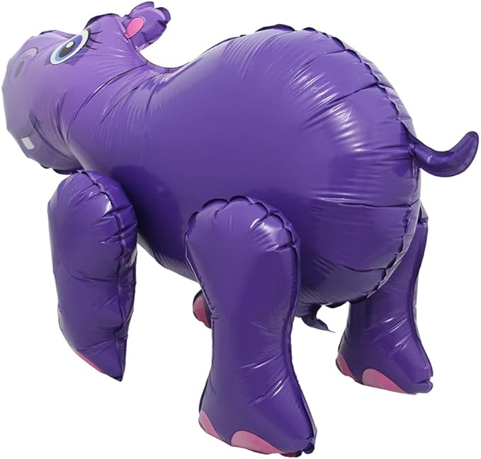 4D Walking Balloons Animal Foil Balloon Lion Panda Alpaca Cow Horse hippo leopard Ballon Jungle Forest Zoo Theme Baby Shower Birthday Party Supplies (4D Hippo)