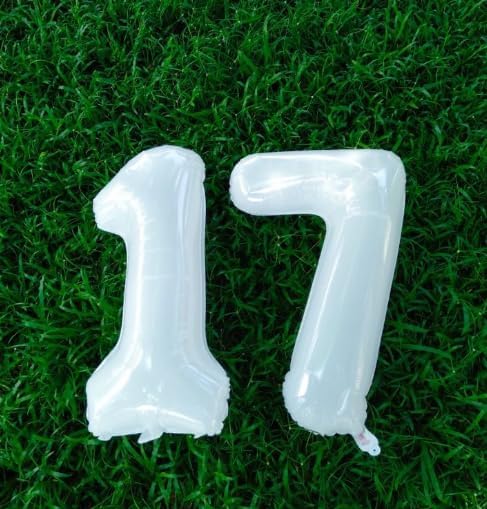 White Number 7 Birthday Balloon 40 Inch, Digital Balloons for 7 17 27 70 77 Party Celebration Decorations Supplies, White Mylar Foil Numbers Balloon for Seven Wedding Anniversary
