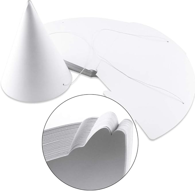White Paper Party Hats for Kids Birthday,Decorative Bulk Cone Crafts for Adults Art DIY, Halloween Supplies（20/40/60）