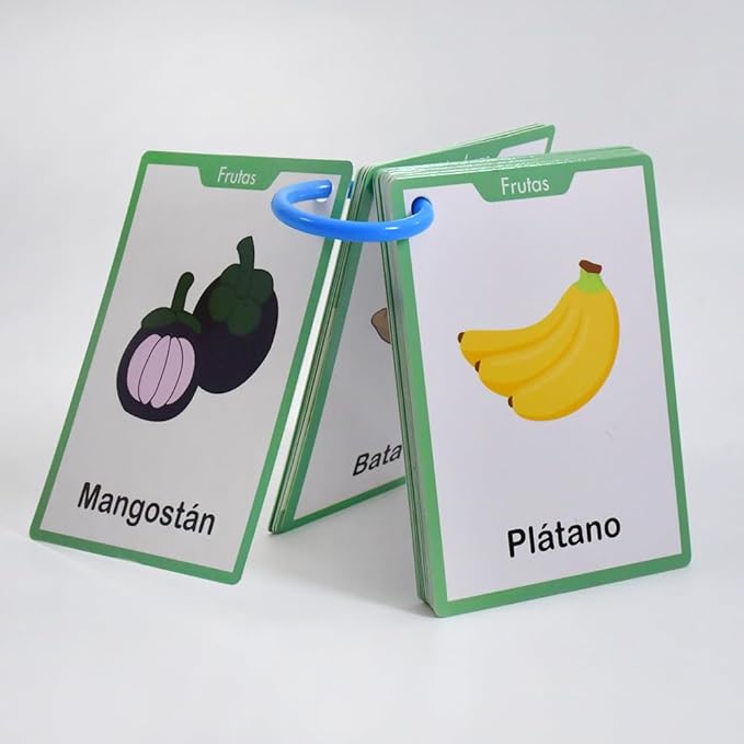 Spanish 4 Themes Set Vocabulary Learning Flashcards, Early Childhood Education Materials for Preschool Kindergarten Language Learning Teaching Aids, Words Cognitive Cards