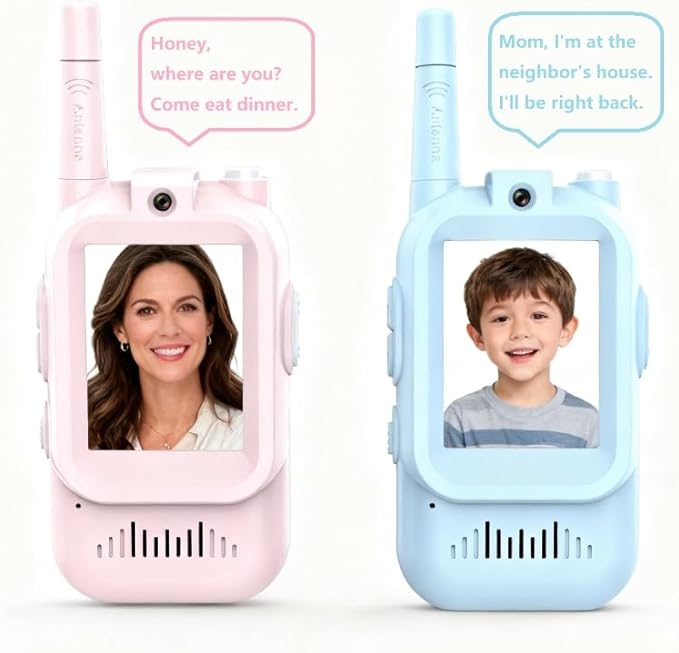 Video Walkie Talkies for Kids, Handheld Kids Walkies Talkies 2 Pack Rechargeable Video Intercom, Indoor Outdoor Toys for Family Games, Birthday for Boys Girls Aged 3-12,Blue&Pink
