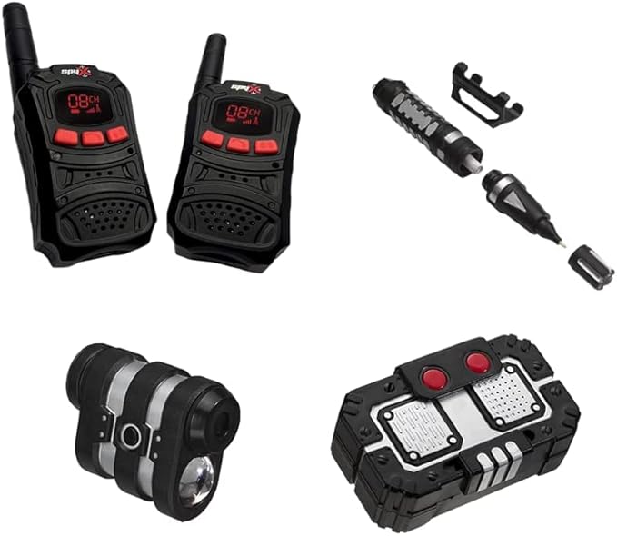SpyX / Secret Agent Comms Kit - Includes Spy Toy Walkie-Talkie Pair / Micro Spy Scope / Invisible Ink Pen / Secret Voice Disguiser. 4 Communication & Surveillance Tools for Spy Kids
