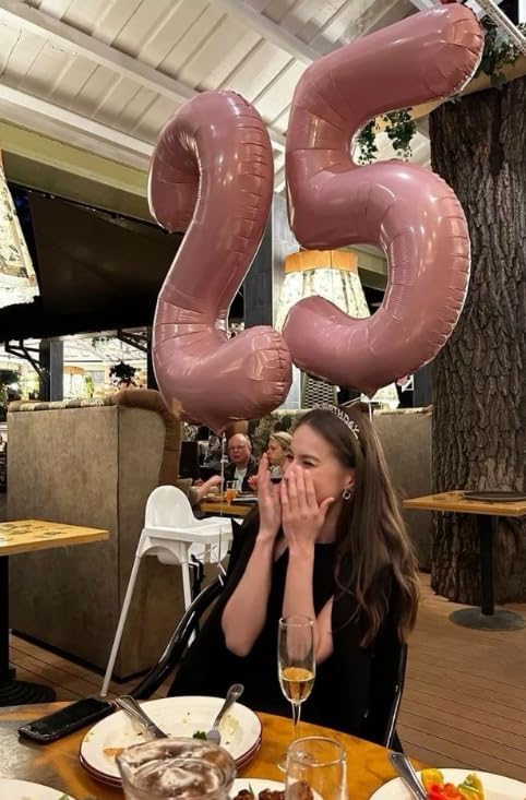 Pearlescent Pink 40 Inch Large Number 5 Birthday Balloon, Five 5th 15 25 35 50 55 Birthday Celebration Decorations, Foil 5 Mylar Helium Number 5 Balloons Girl Boy Anniversary Party Supplies