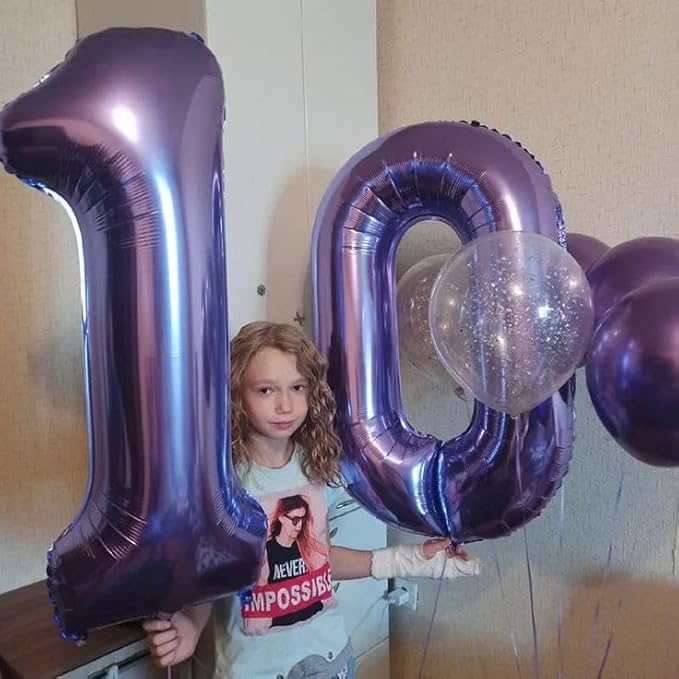40 Inch Purple Number 10 Digital Balloon,Jumbo Mylar Foil Helium Balloon for 10 Balloons for Birthday Party,Wedding Anniversary Party Decorations