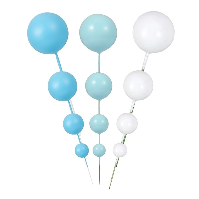 Gyufise 30Pcs Colorful Balls Cake Topper Mini Balloon Cupcake Toppers DIY Foam Ball Cake Insert Decoration for Wedding Baby Shower Birthday Party Decorations Supplies Deep Blue Light Blue White