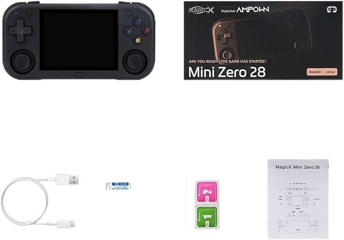 Mini Zero 28 Handheld Game Console, 5000 in 1 Games Mini Retro Video Console, 2.8-Inch IPS Screen,64GB TF Memory Memory,Built in 40+ Emulators,2900mAh Battery (Black 64G)