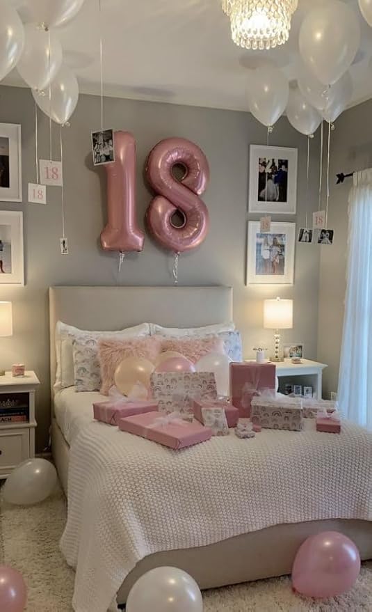 Pearlescent Pink Foil Number 8 Balloon 40 Inch, Helium Mylar Eight Number 8 18 28 38 48 58 80 88 Birthday Balloons, 8th Pearl Pink Women Men Wedding Anniversary, Graduations Party Supplies