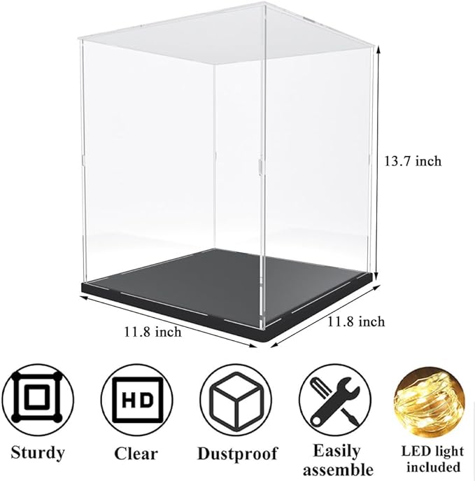 DuvinDD Acrylic Display Case for Lego Pac-Man Arcade Building Toy 10323, Dustproof Clear Display Box for Lego Tuxedo Cat 21349, 13.7 inch Tall Showcase for Trophy Doll