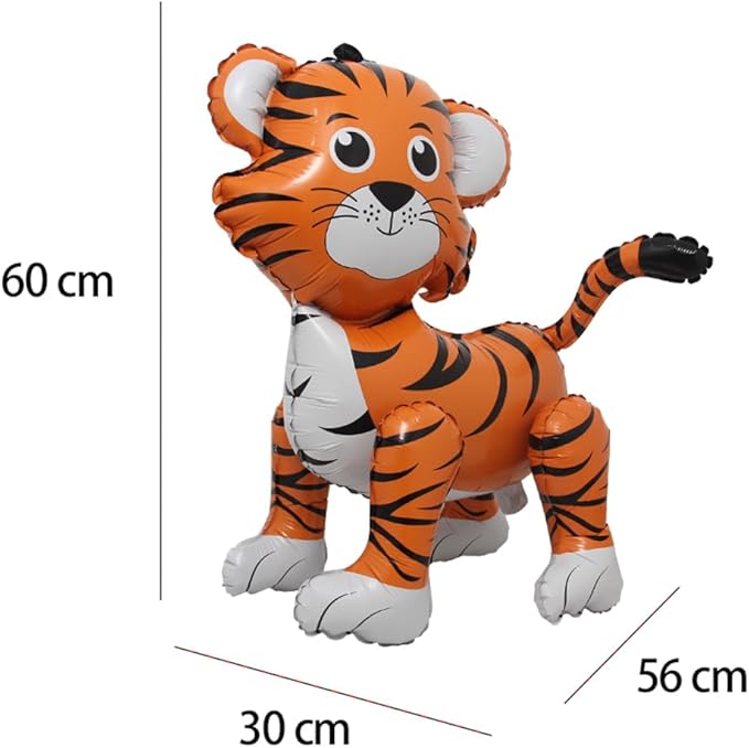 4D Walking Balloons Animal Foil Balloon Lion Panda Alpaca Turtle Cow Horse hippo leopard Ballon Jungle Forest Zoo Theme Baby Shower Birthday Party Supplies (4D Tiger)