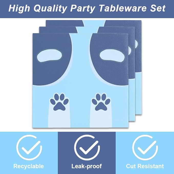 40Pcs Blue Dog Birthday Party Decorations Plates and Napkins Blue Dog Party Supplies Serve 20 Guests