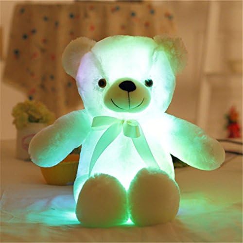 Creative Light Up LED Inductive Teddy Bear Stuffed Animals Plush Toy Colorful Glowing Teddy Bear, 20- Inch(White)