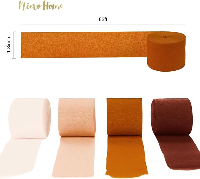 Wedding Decorations, 8 Rolls Rust Orange Brown Crepe Paper Streamers for Rustic Fall Wedding, Bridal Shower, Retro Party, Spring, Summer Decor, Birthday, 82 Ft Long