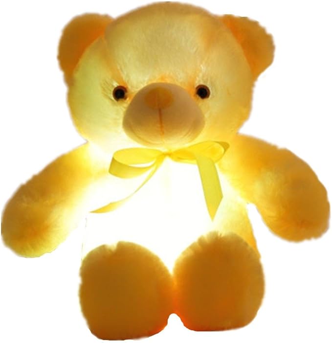 Creative Light Up LED Inductive Teddy Bear Stuffed Animals Plush Toy Colorful Glowing Teddy Bear, 20- Inch(Yellow)