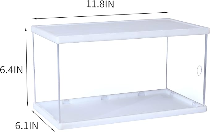 BCYC Acrylic Display Case with Black Lid and Base,Transparent Dustproof Protection Box for Toy Dolls, Souvenirs, Models Collection (11.8 X 6.4 X 6.1 in) (White)