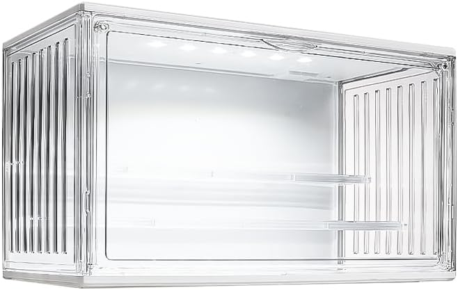 Lighted Figure Display Case, PET Clear Dustproof Collectible Display Box with LED Lighting, Multi-Tier Action Figure Storage Organizer for Mini Figures, Toys and Anime Collectibles