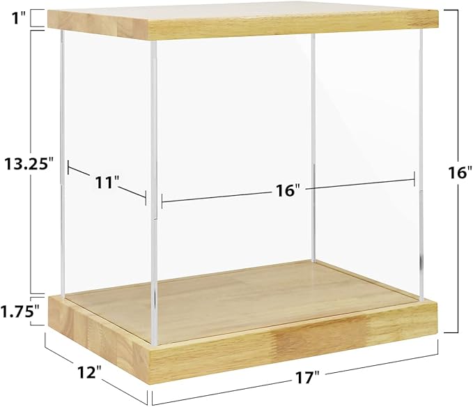 BenchPro Clear Acrylic Display Case for Trophy, Collectibles, Assemble Cube Display Box Stand Dust Proof Protection Showcase for Action Figures Toys. (1.75" & 1" Thick Wood, 16" H x 17" L x 12" D)