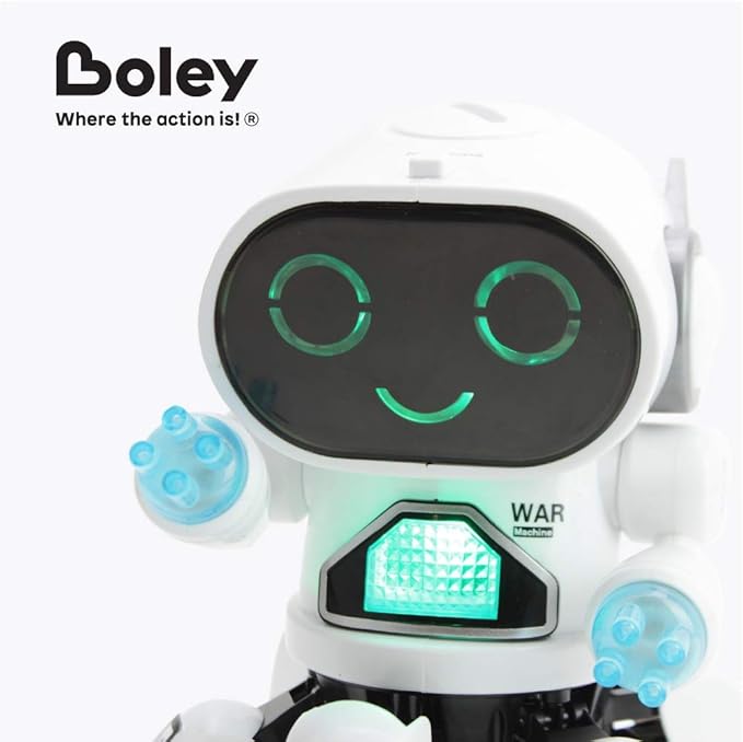 Boley Pioneer Dancing Robot in White and Blue - Walking Dancing Electronic Robot Toy for Kids with Disco Flashing Lights and Dance Music - Battery Operated