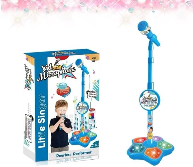 2026 New All-in-Ones Microphone Toy,Kids Microphone with Stand Adjustablewith Adjustable Stand, Colorful Lights, and Echo Effect, for Boys and Girls Christmas Birthday (Blue)