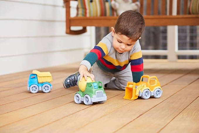 Green Toys Construction Vehicle Includes Scooper, Dumper, Mixer, 1 Character- 3 Pack - 4C