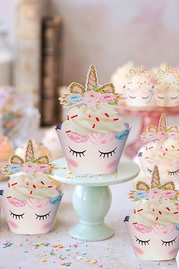 80 Pieces Unicorn Cupcake Toppers and Wrappers Decorations Unicorn Cup Cake Liners Rainbow Birthday Party Supplies Used for decorating desserts at birthday parties