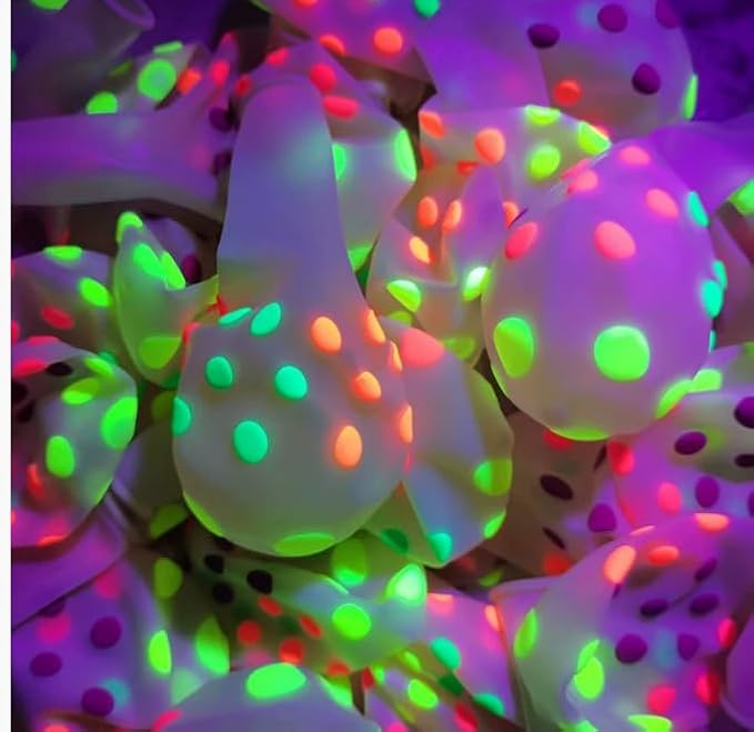 FBQ 20 Pcs Ball Balloons Different Sizes Disco and UV Neon Balloons 70s 80s 90s Themed Graduation Party Blacklight Neon Party Baby Shower Decoration Supplies