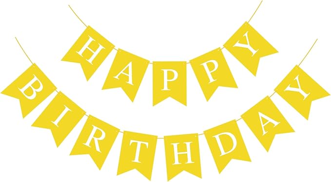 Yellow Birthday Banner Sign Happy Birthday Bunting Banner Garland for Kids Girl Woman Tea Party Decorations