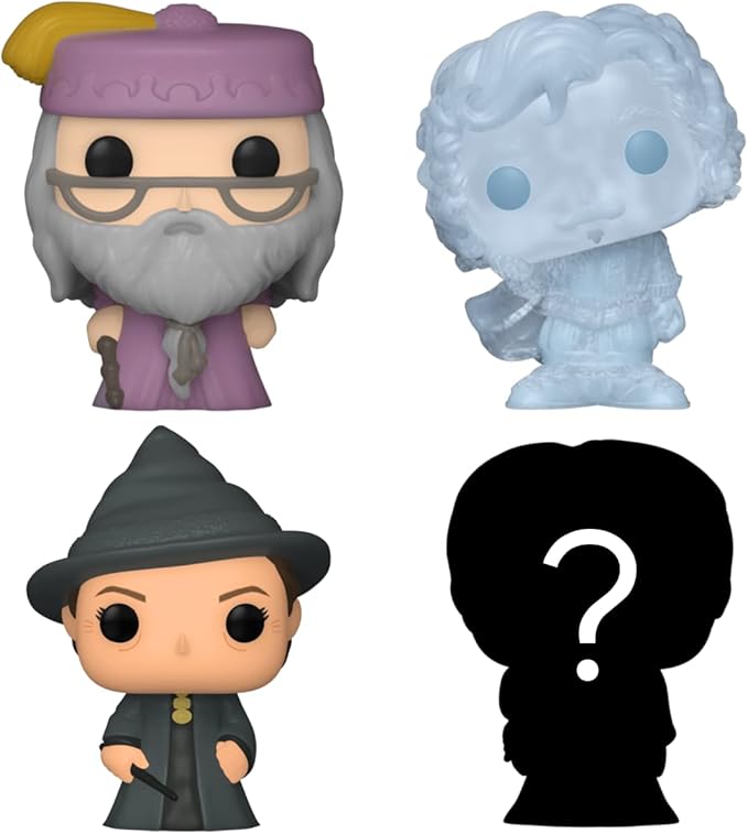 Funko Bitty POP! HP - Dumbledore, 4-Pack - Albus Dumbledore, Nearly Headless Nick, Minerva McGonagall and A Surprise Mystery Mini Figure - 0.9 Inch (2.2 Cm) - Harry Potter Collectable - Gift Idea