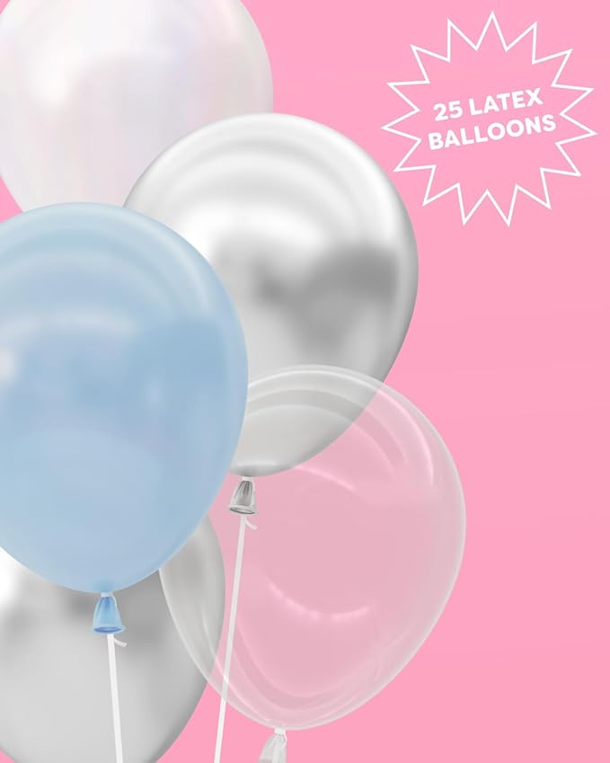 xo, Fetti Blue, Pearl White, Clear, Silver, Latex Balloons - 25 pk, 12" | Cloud Nine Bachelorette Party Decorations, Birthday Party Supplies, Bridal Shower, Boy Baby Shower, Winter Holiday