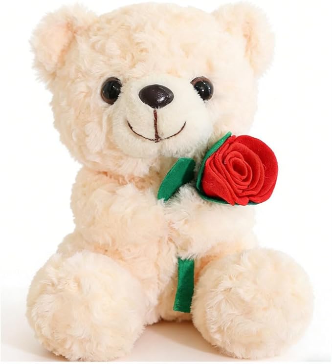 Teddy Bear Stuffed Animal Cute Flower Plush Doll Toy 8 inch for Girls Boys Christmas (Bear Flower White)