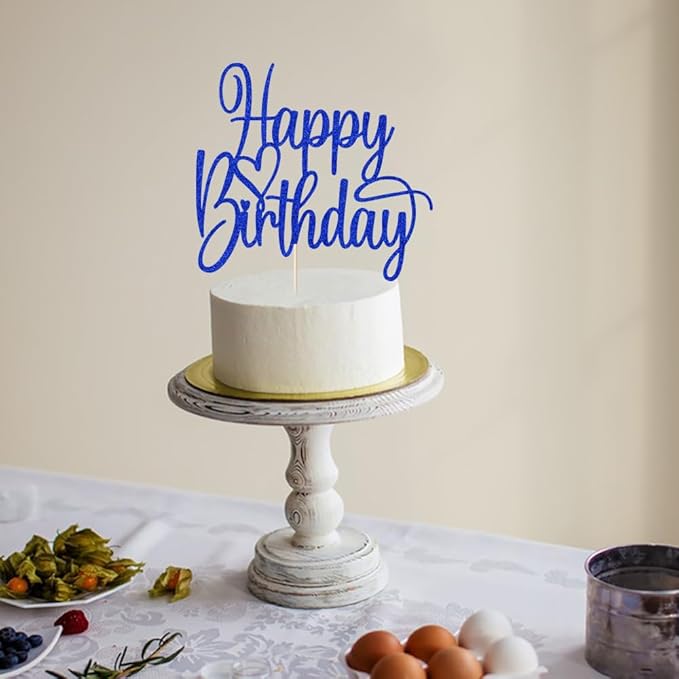 Handmade Glitter Happy Birthday Cake Topper- Happy Birthday Cake Decor,Fabulous Cake Decoration，Anniversary/Birthday Party Decoration Supplies (Dark blue)