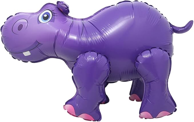 4D Walking Balloons Animal Foil Balloon Lion Panda Alpaca Cow Horse hippo leopard Ballon Jungle Forest Zoo Theme Baby Shower Birthday Party Supplies (4D Hippo)